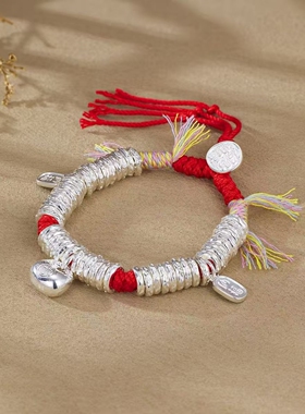 纯银小胖福红绳手链新中式礼物