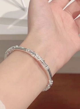 足银9999繁花竹节手镯送女友礼物