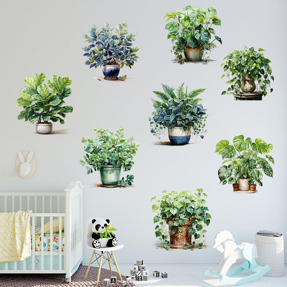 好寓意盆栽贴画过道楼梯装饰画宾馆餐厅墙面植物花卉壁画自粘防水