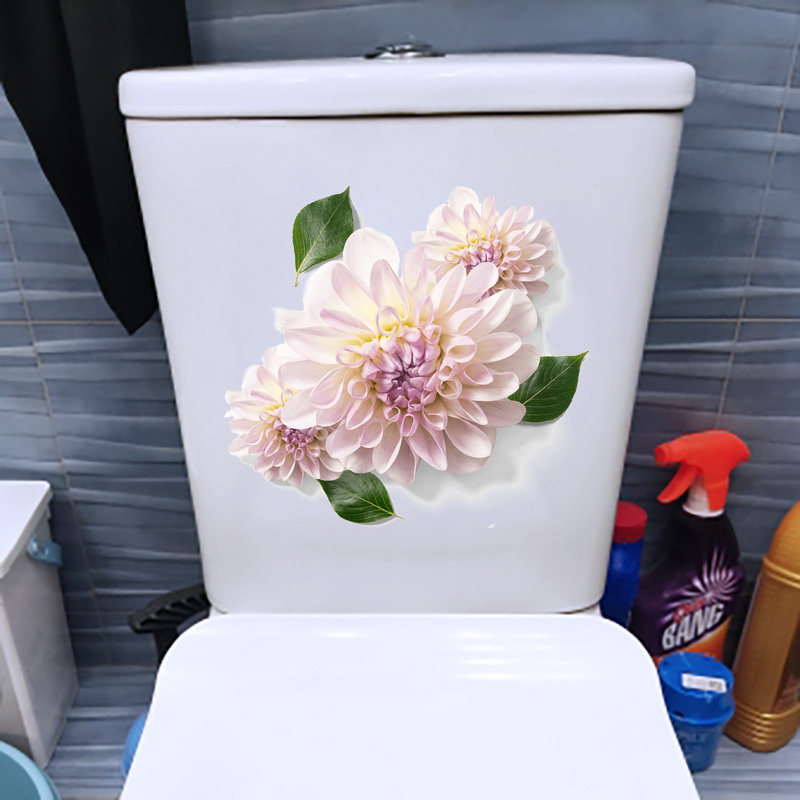 厕所瓷砖贴画粉紫色菊花马桶贴纸创意浴室卫生间墙体装饰防水贴画