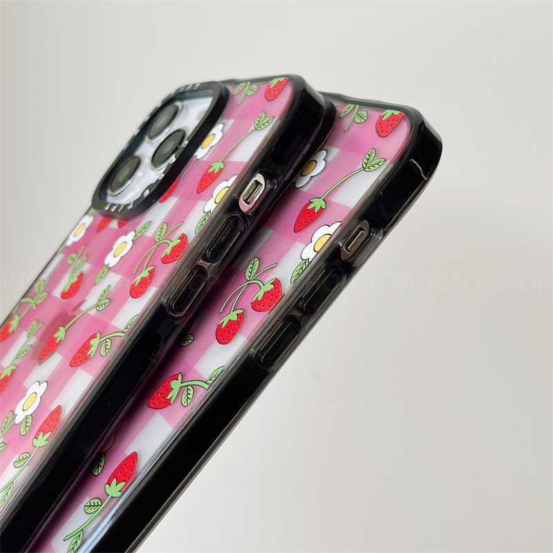 CASE HOUSE Lia崔智秀同款格子草莓ins手机壳适用于苹果14promax13pro12proMax全包透明黑边硬壳11可爱少女15