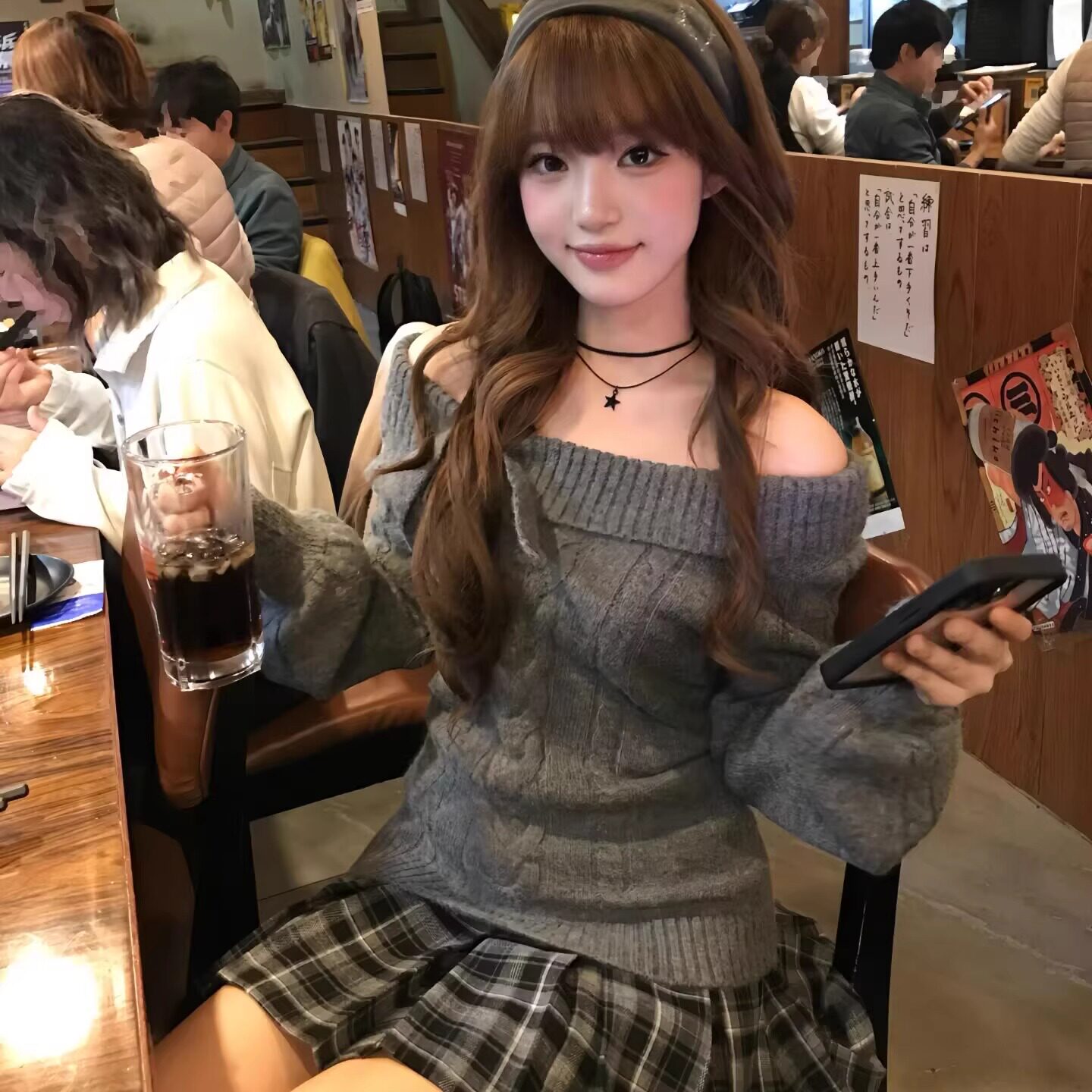 设计感麻花毛衣收腰修身显瘦上衣露肩一字肩兔耳红色灰色针织杉女,淘宝优惠券,粉丝福利购,淘宝优惠卷