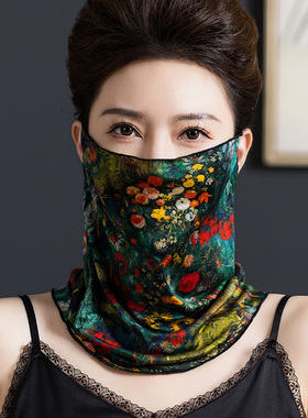 夏季桑蚕丝防晒女士面罩面纱围脖