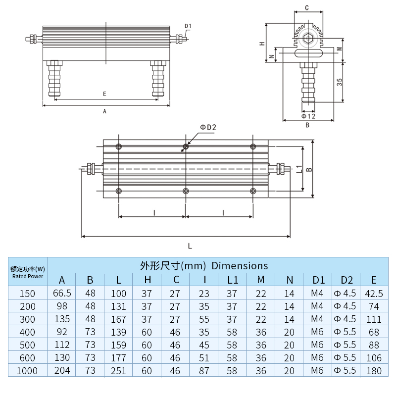 RXG24N-500W 10R 10K大功率黄金铝壳无感水冷电阻 Water Cooled-图0