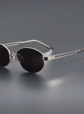 FAKE老钱风高级金丝ME墨镜GC026格雷系复古椭圆半框男女太阳眼镜