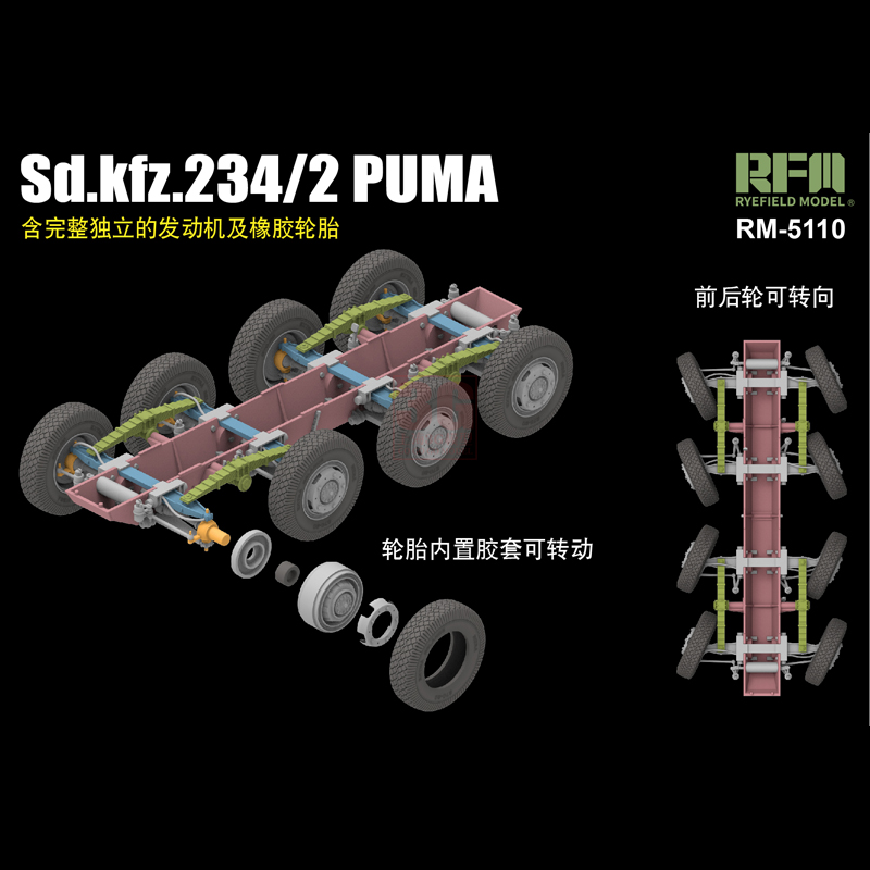 3G模型 麦田战车 RM-5110 Sd.kfz.234/2 PUMA美洲狮8轮装甲车 - 图2