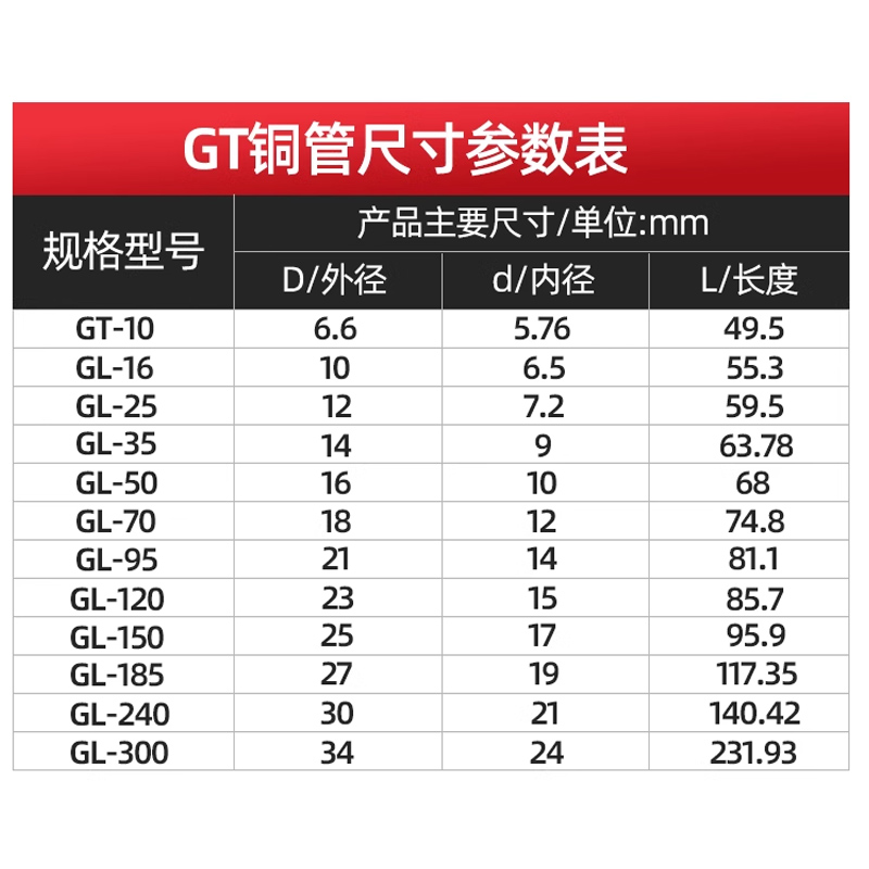 凡客铜连接管GT-95平方 电缆中间接头接线管接线端子直通通孔套管