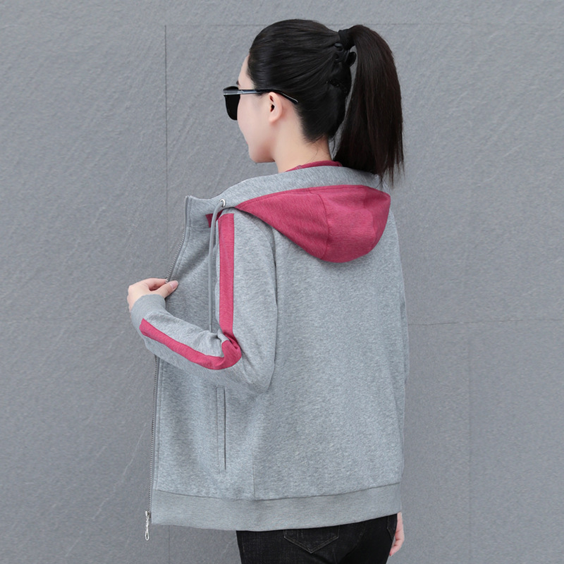 官方正品高棉抽绳连帽休闲长袖拉链开衫卫衣女2025春季新款妈妈装 - 图2