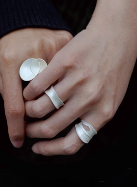 小池不识月折叶落叶纯银开口戒指