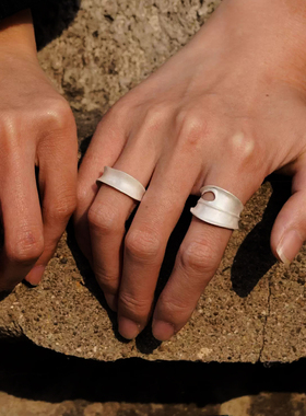 小池不识月折叶单叶纯银开口戒指