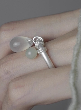 一寸十里落玉和田玉玛瑙纯银戒指