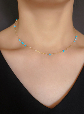 terra青蓝天然绿松石14K包金项链