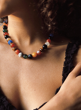 WAK彩色玛瑙虎眼石串珠项链