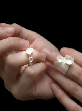 【拙花无名 小池不识月】纯银开口戒指原创设计轻奢文艺情人礼物