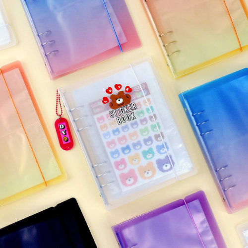 韩国wannathis彩色半透明A5活页6孔绑带外壳手账本相片小卡册封套 - 图0