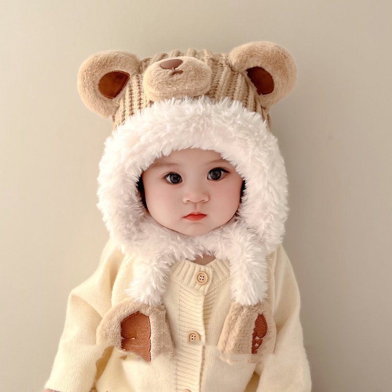 宝宝帽子秋冬款儿童毛绒帽男童女孩可爱超萌毛线针织帽加厚护耳帽,淘宝优惠券,粉丝福利购,淘宝优惠卷