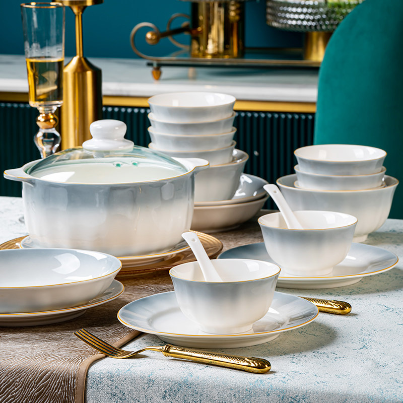 釉下彩碗碟套装家用2026新款轻奢高级感高温陶瓷盘子餐具乔迁送礼