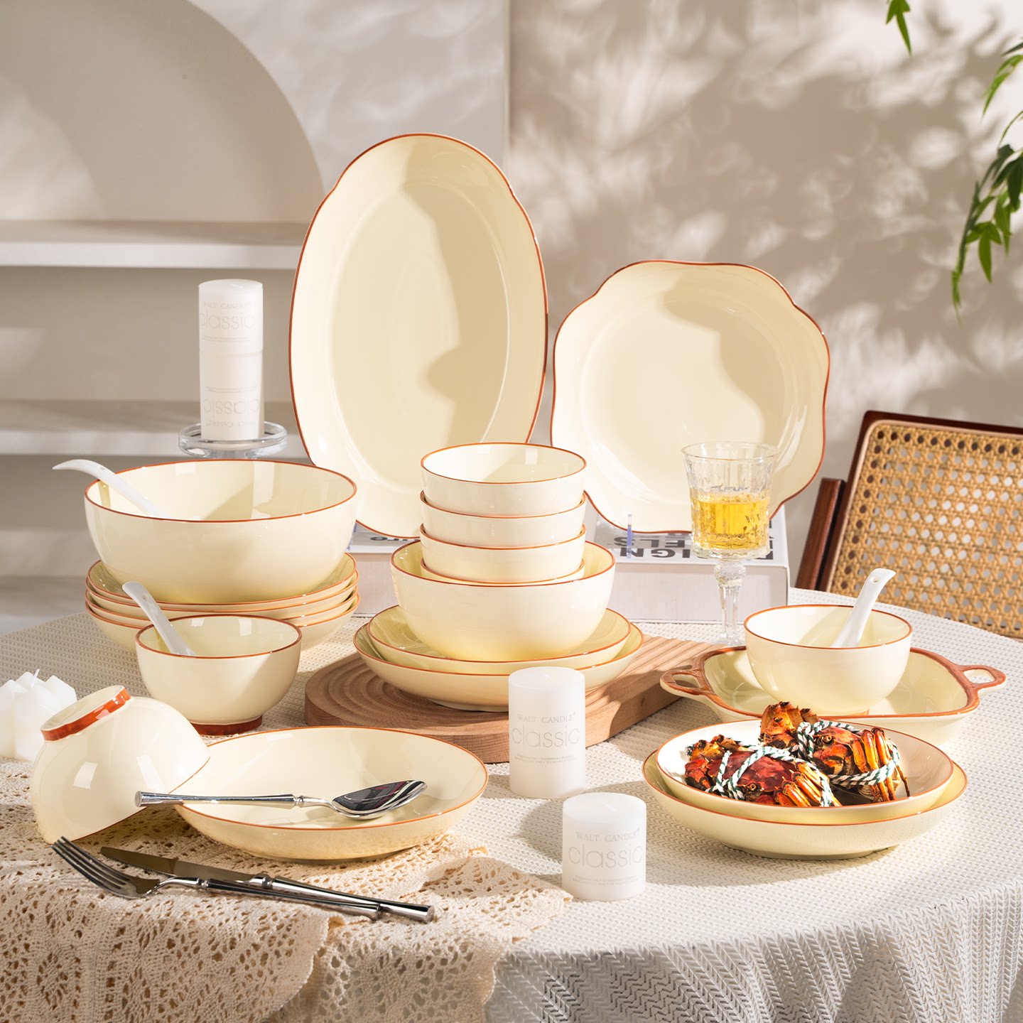 简约釉下彩2026新款碗盘碗碟套装家用高颜值奶油风餐具乔迁送礼碗