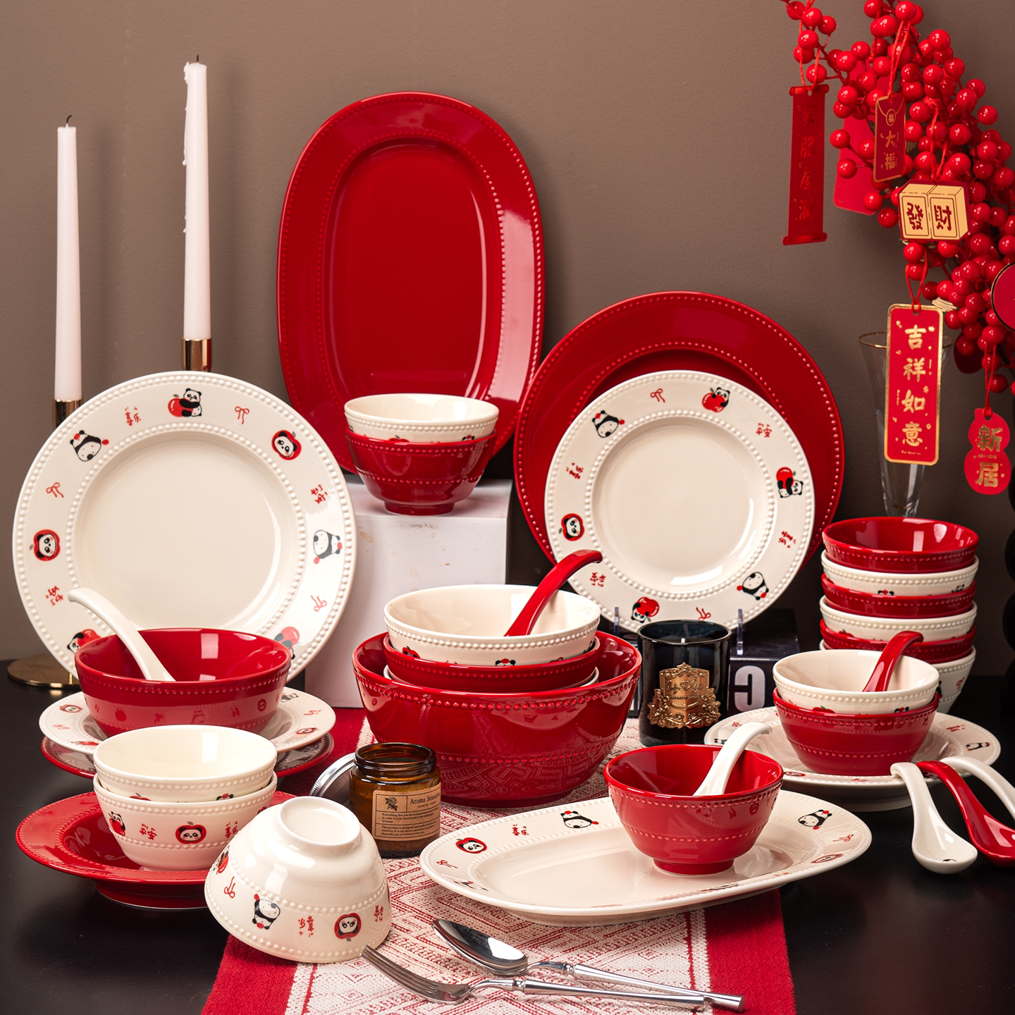 釉下彩2025新款碗碟套装家用现代简约风陶瓷餐具乔迁送礼饭碗盘子