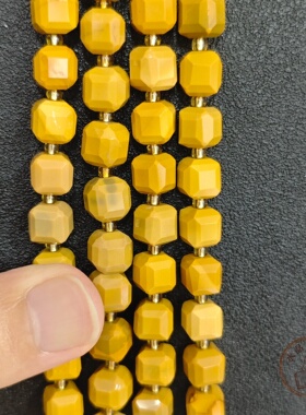 天然蛋黄石方糖珠 柔和奶黄色切面方形珠子 森系温柔风DIY串珠