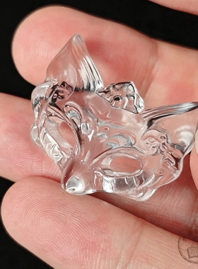 天然高透白水晶狐狸面具雕件 高约3cm 狐仙小挂坠 diy配饰小摆件