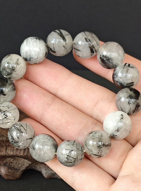 天然黑发晶手串男款 老矿 大颗粒珠子直径14mm【一物一图不踩坑】
