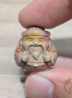 天然阿拉善玛瑙财神爷 手把件 俏色彩玉巧雕 文玩小摆件茶宠