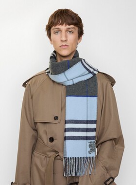 【明星同款】BURBERRY 对比感格纹羊绒围巾 多色