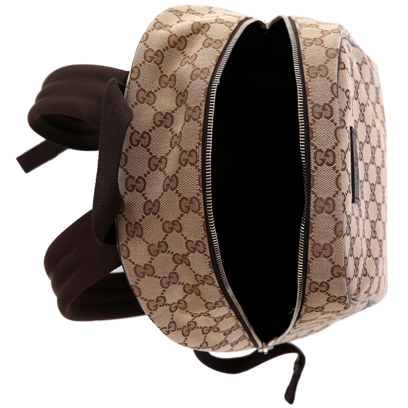 客邻尚品海外旗舰店Gucci/古驰古奇新款帆布双G印花中性棕色休闲双肩包大号背包2