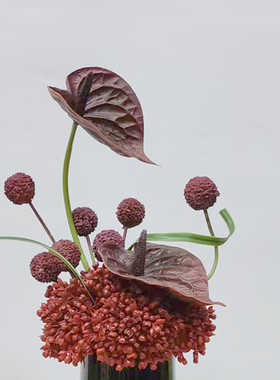 床头柜仿真花红色系小花艺