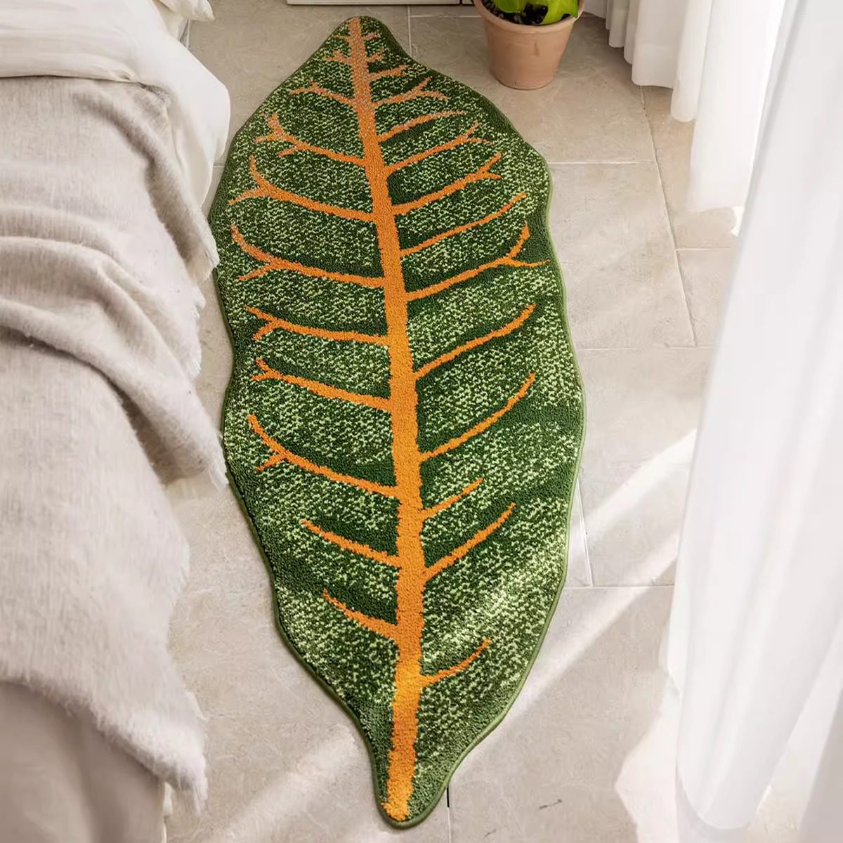 儿童房地毯卧室床边毯绿色叶子异型地毯衣帽间脚垫不规则秋海棠叶,淘宝优惠券,粉丝福利购,淘宝优惠卷