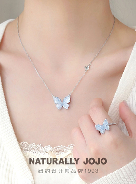碎冰蓝梦幻锆石蝴蝶吊坠项链女锁骨链轻奢小众设计高级感气质颈链