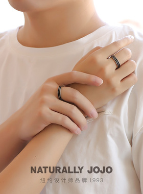 双层黑色钛钢ins潮风对戒送男友