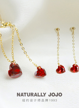 纯银14K金红色爱心吊坠项链女