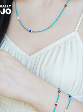 极细合成绿松石新中式国风手工串珠多宝项链女百搭个性叠戴锁骨链