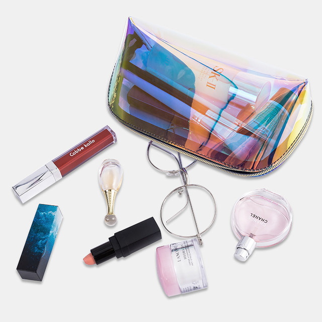 Laser transparent makeup bag for women with large capacity portable skin care products storage bag waterproof travel toiletries bag