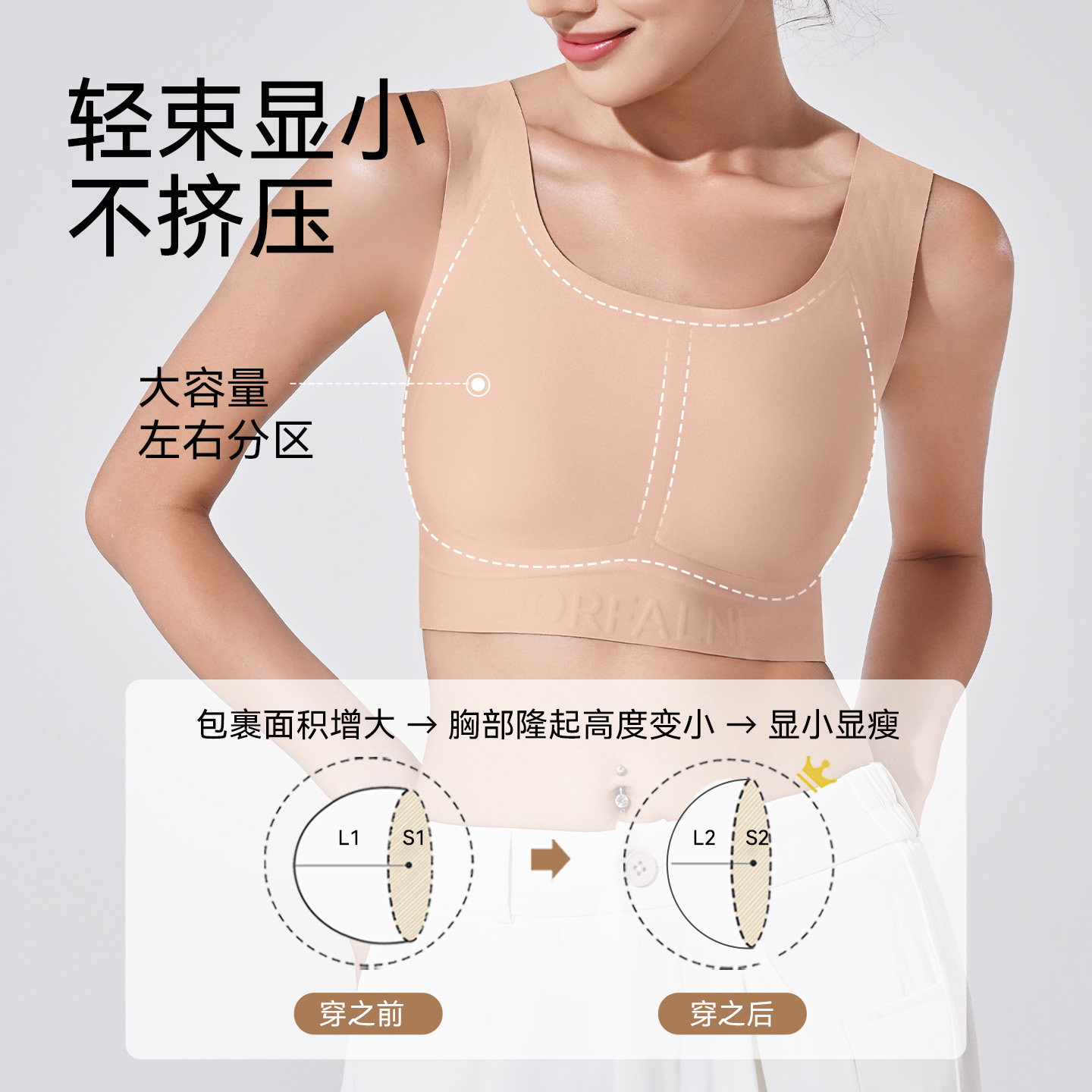 朵凡妮纸片内衣胸大显小束胸女隐形无痕背心收副乳粉底液文胸夏季