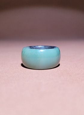 新疆和田玉青玉带矿石点戒指指环内径17.7mm可做手串跑环