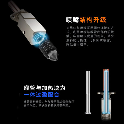 拓竹X1C/P1P/S挤出头2.0热端套件硬化钢可拆卸喷嘴3D打印机配件 - 图1