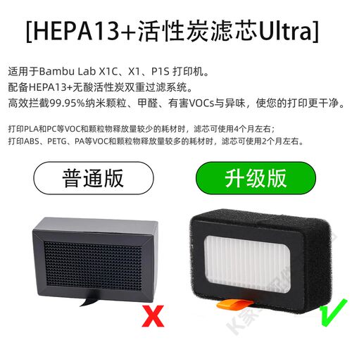拓竹X1/P1/P2S空气滤芯HEPA13活性Ultra过滤器替换芯净化3D打印机 - 图2
