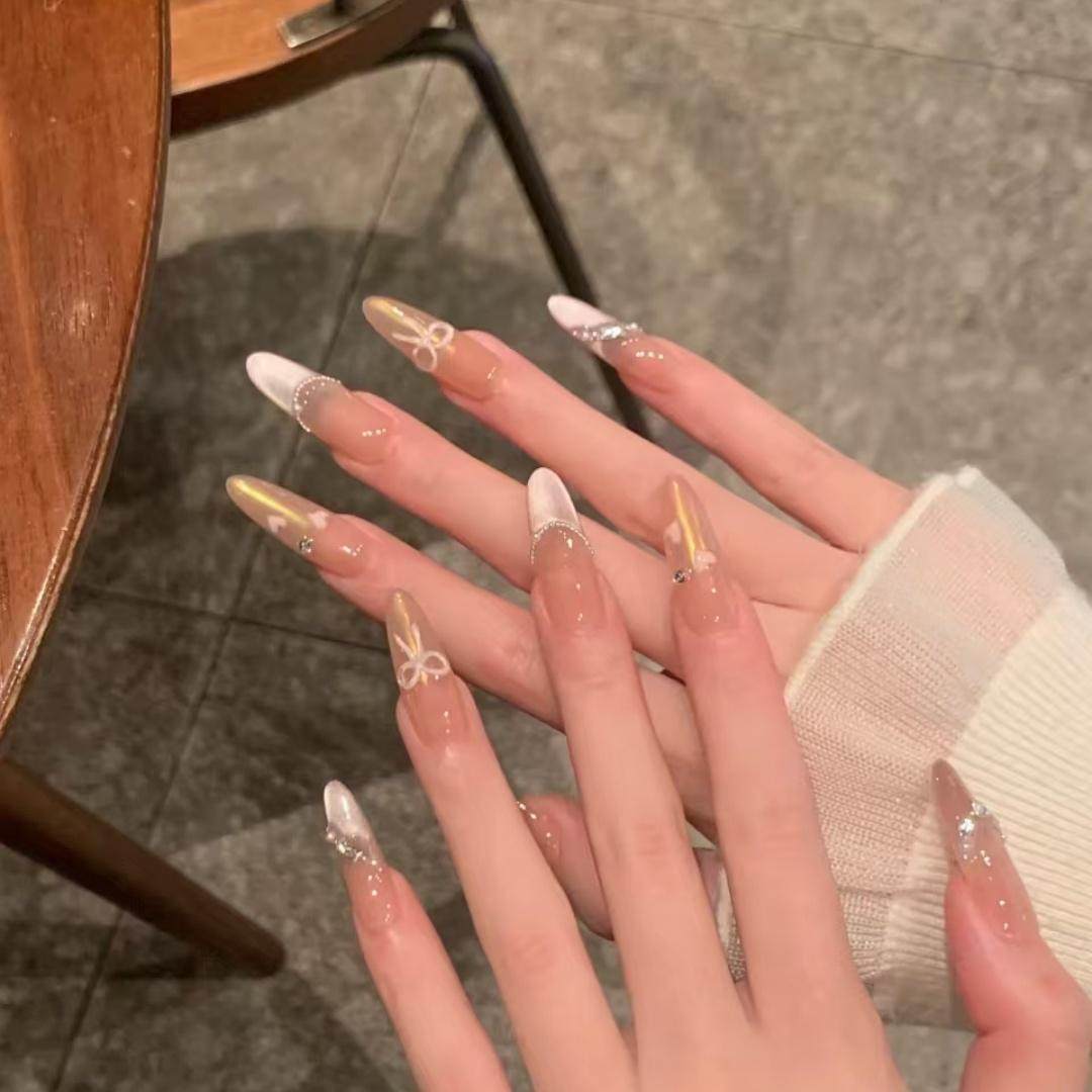 穿戴甲长款手工定制气质显白粉希猫眼温柔假指甲贴片少女孕妇甲,淘宝优惠券,粉丝福利购,淘宝优惠卷