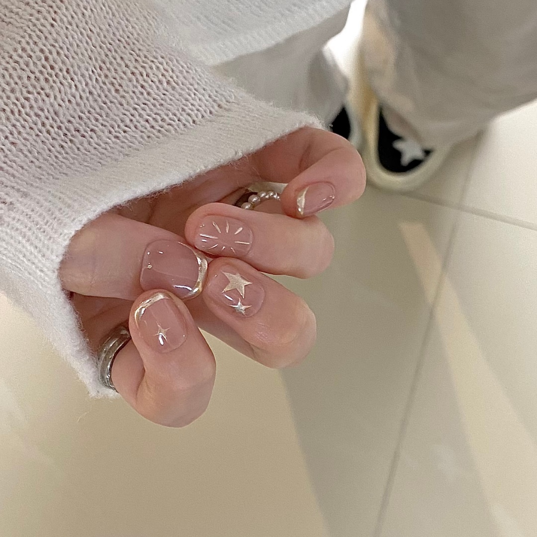 纯手工定制穿戴甲甜酷妹星星美甲贴片显白孕妇假指甲反复可拆卸 - 图1