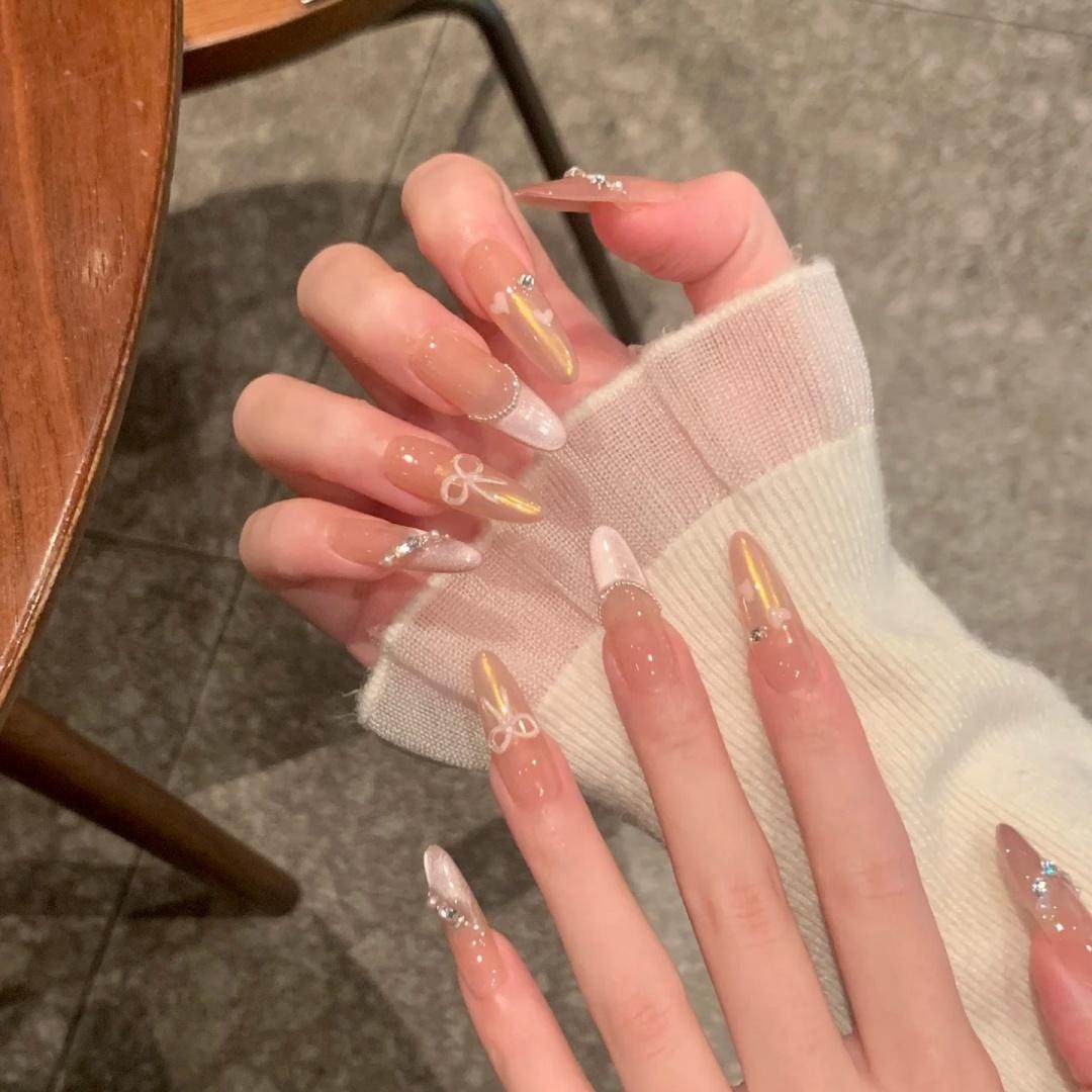 穿戴甲长款手工定制气质显白粉希猫眼温柔假指甲贴片少女孕妇甲,淘宝优惠券,粉丝福利购,淘宝优惠卷