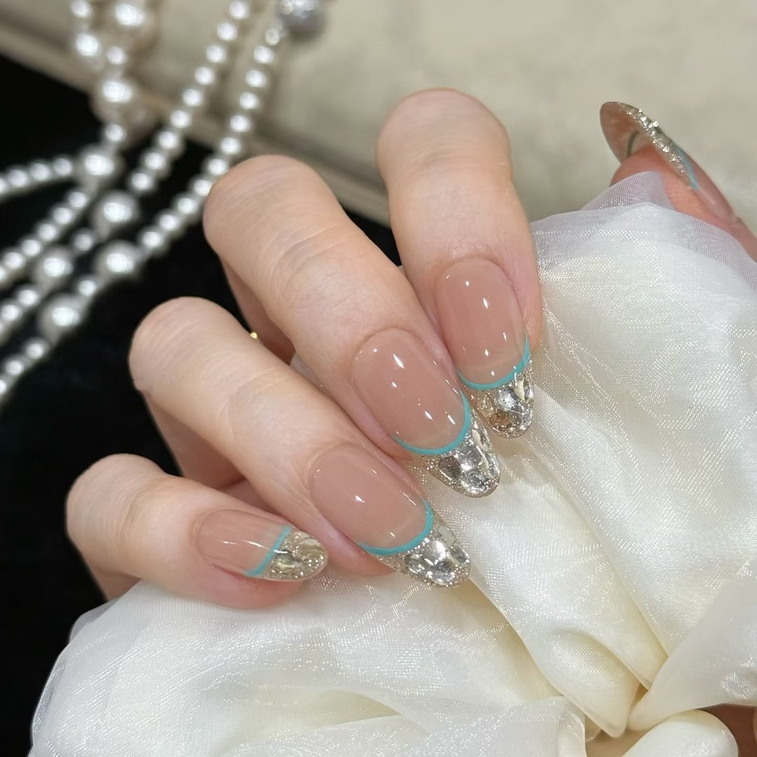 手工定制成品假指甲贴片显白可拆卸海盐薄荷爆闪美甲穿戴甲孕妇,淘宝优惠券,粉丝福利购,淘宝优惠卷