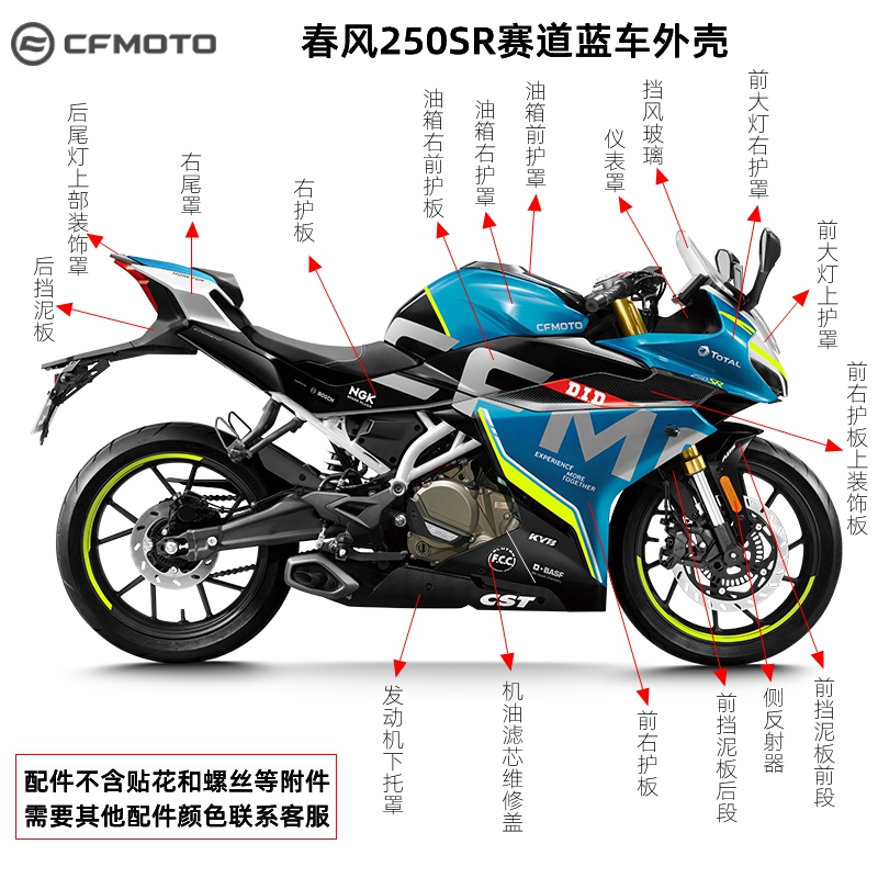 cfmoto春风原厂摩托赛道版250SR绿松石蓝车护板贴花 - 图0