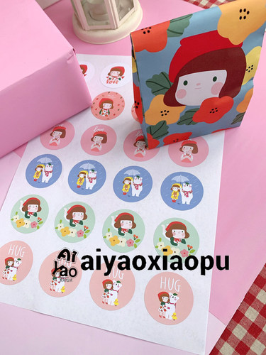 爱瑶包装｜ 4cm圆贴纸 小女孩创意礼品文具装饰封口贴6枚入可定制 - 图1