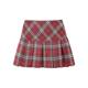 Red plaid college style pleated skirt with hip short skirt
