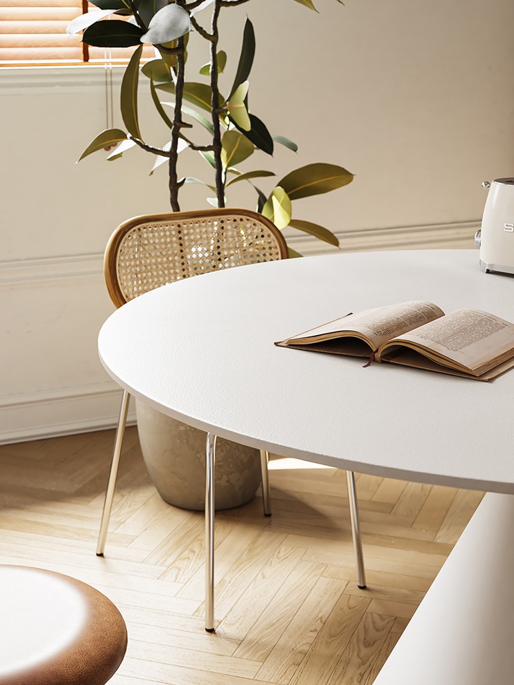 岩板餐桌简约纯白色圆桌家用圆形内嵌式转盘德利丰小户型纯黑饭桌-图2