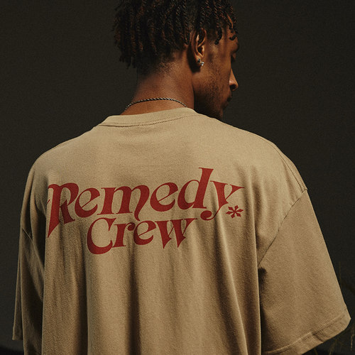 Remedy 夏季新款原创国潮基础宽松印花圆领百搭潮牌情侣短袖T恤男 - 图2