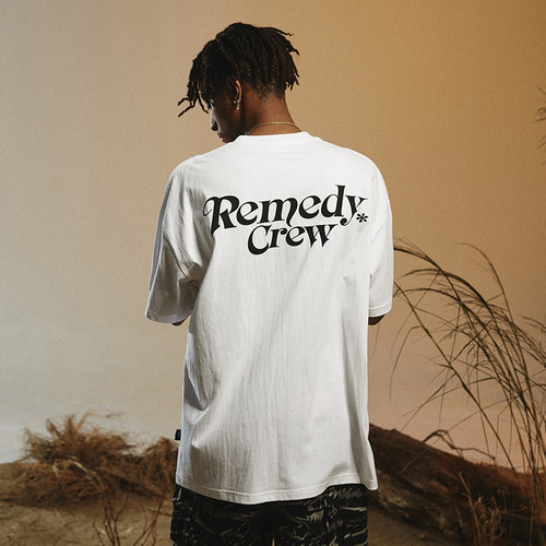 Remedy 夏季新款原创国潮基础宽松印花圆领百搭潮牌情侣短袖T恤男 - 图0
